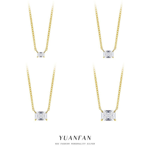 A43022 s925 sterling silver fashion square cubic zirconia geometric necklace
