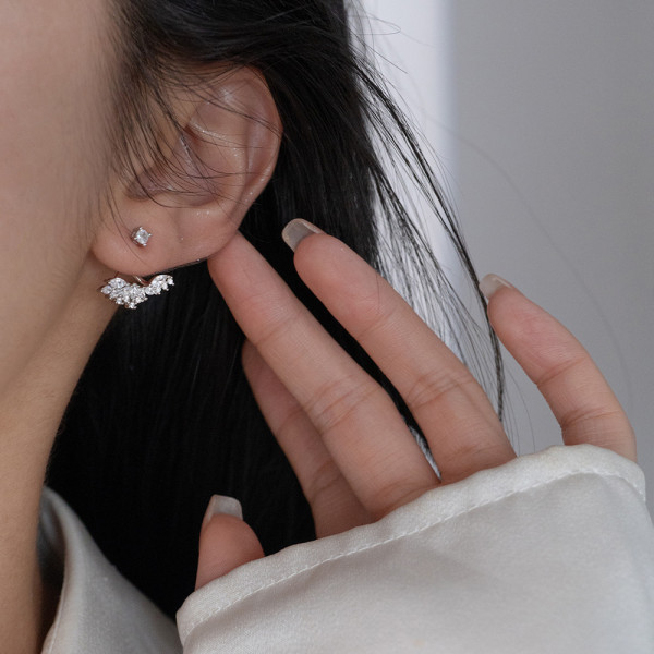 A43395 s925 silver rhinestone wing elegant earrings