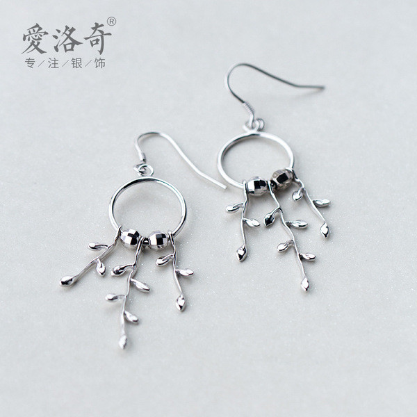 A34745 925 sterling silver trendy leaf earrings