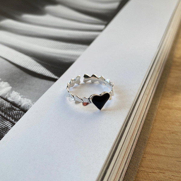 A32606 925 sterling silver black heart ring