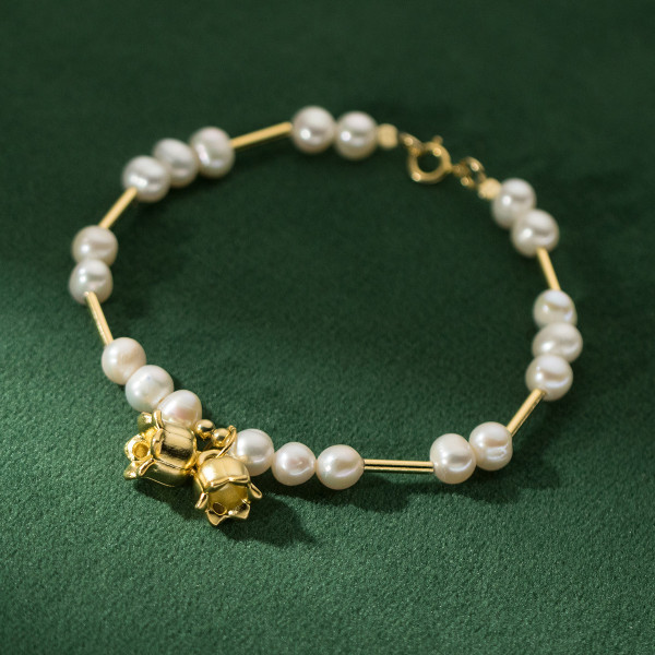 A40019 s925 sterling silver pearl charm vintage design elegant bracelet