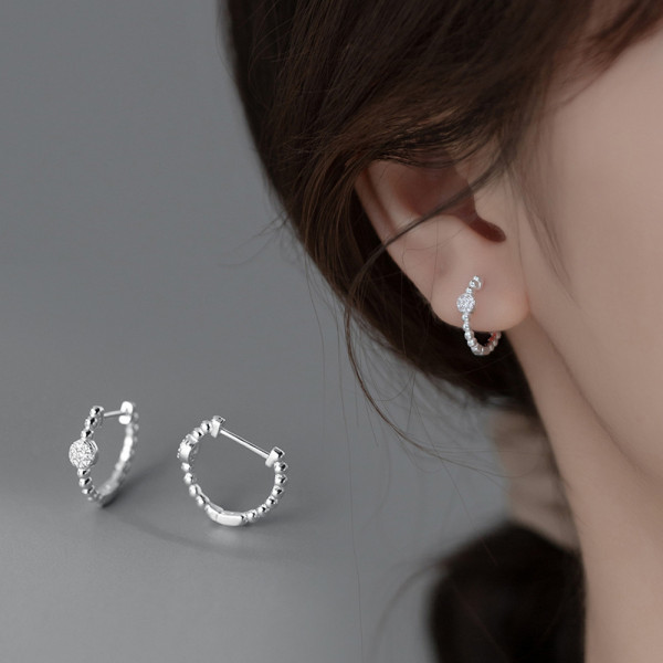 A35550 s925 sterling silver circle simple hoop rhinestone earrings