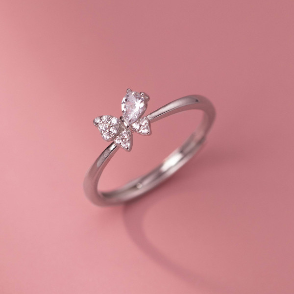 A38307 s925 sterling silver rhinestone butterfly sweet elegant design ring
