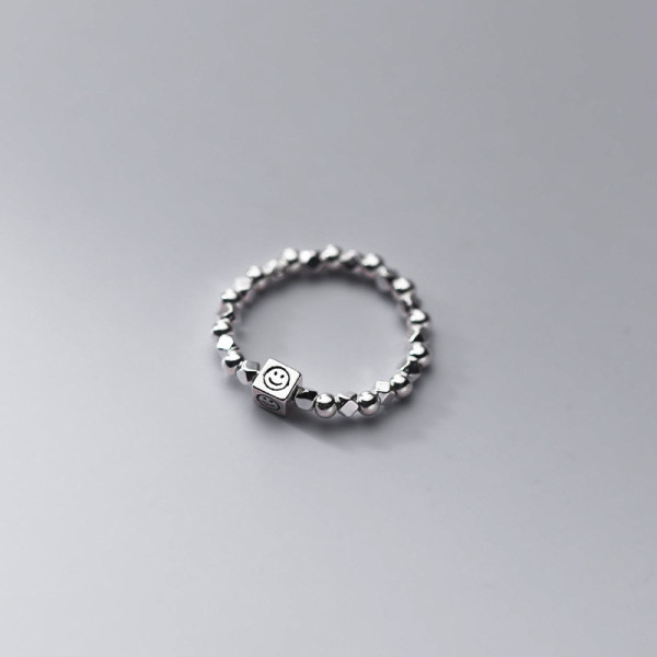 A35053 s925 sterling silver square smilingface stretchy rope ring