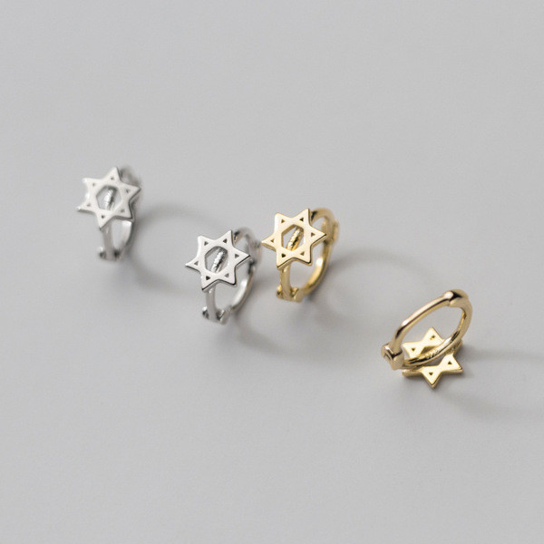 A31551 s925 sterling silver hexagram simple chic hoop stars earrings