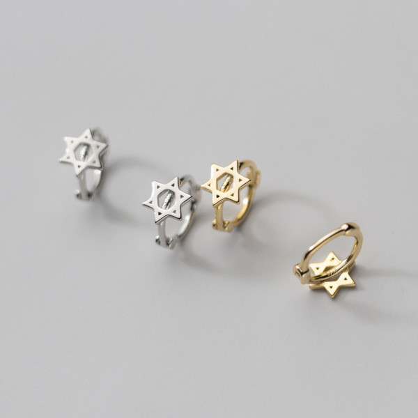 A31551 s925 sterling silver hexagram simple chic hoop stars earrings