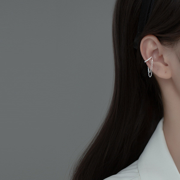 A34817 s925 sterling silver twist unique clipon chic simple chain piercing earrings