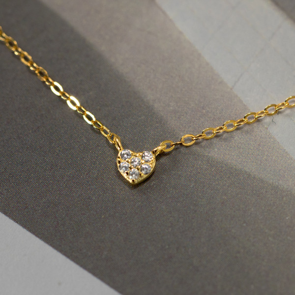 A43189 s925 silver sparkling rhinestone heart dainty elegant heartshape necklace