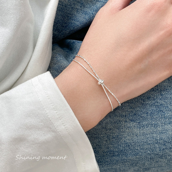 A45721 s925 silver trendy sweet dainty double layered circle charm anklet bracelet