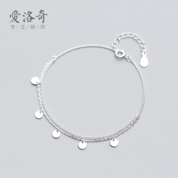 A44137 s925 silver trendy double layered circle charm cute plate sweet bracelet
