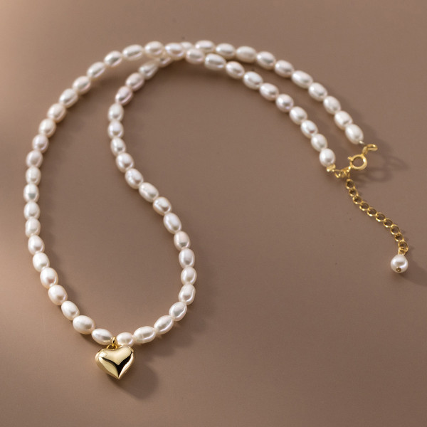 A40169 s925 sterling silver vintage heart pearl design elegant necklace
