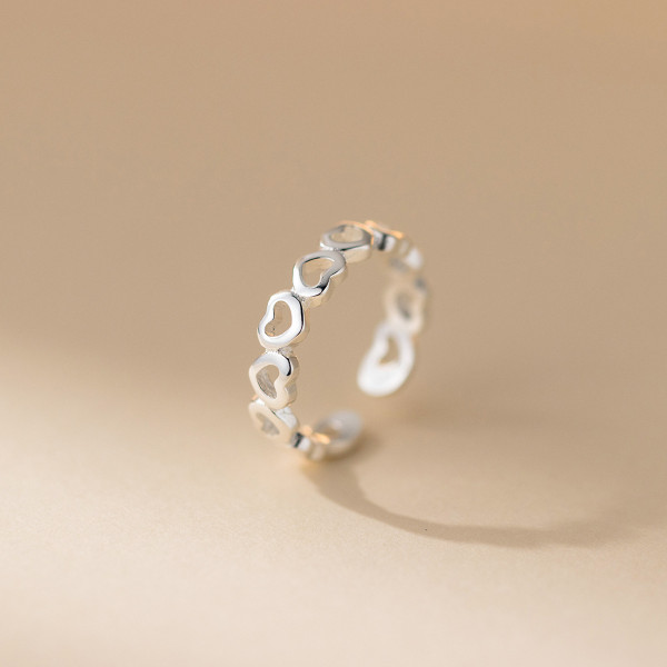 A45500 s925 sterling silver trendy sweet dainty hollowed heart ring
