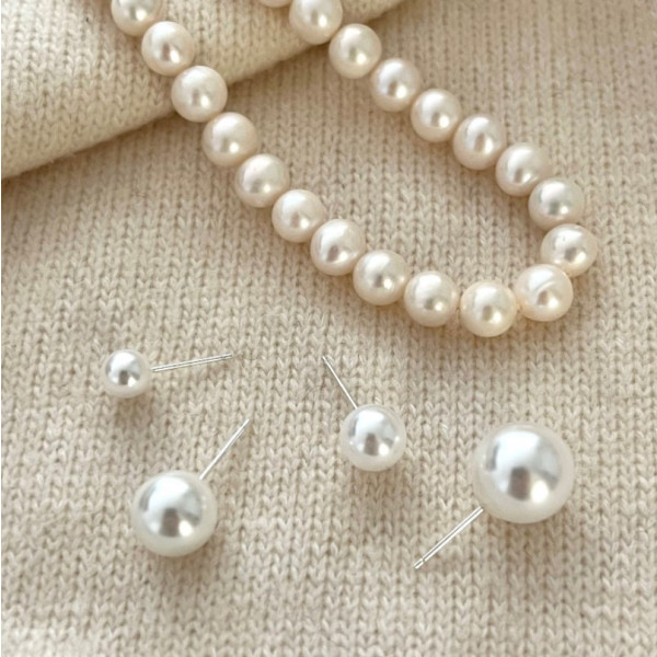 A37677 sterling silver pearl stud earrings