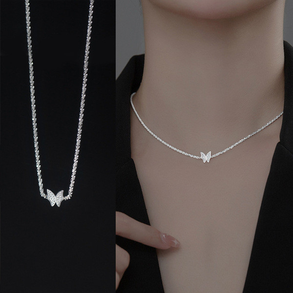 A34499 s925 sterling silver sparkling butterfly starlight necklace