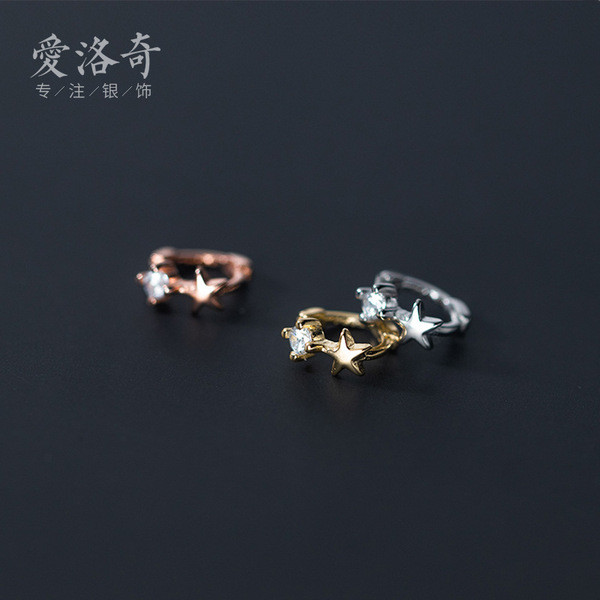 A32227 s925 sterling silver unique cute rhinestone stars earrings