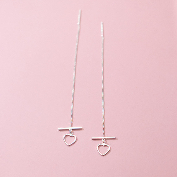 A33667 s925 sterling silver heart sweet string simple heartshape cute dangleearrings