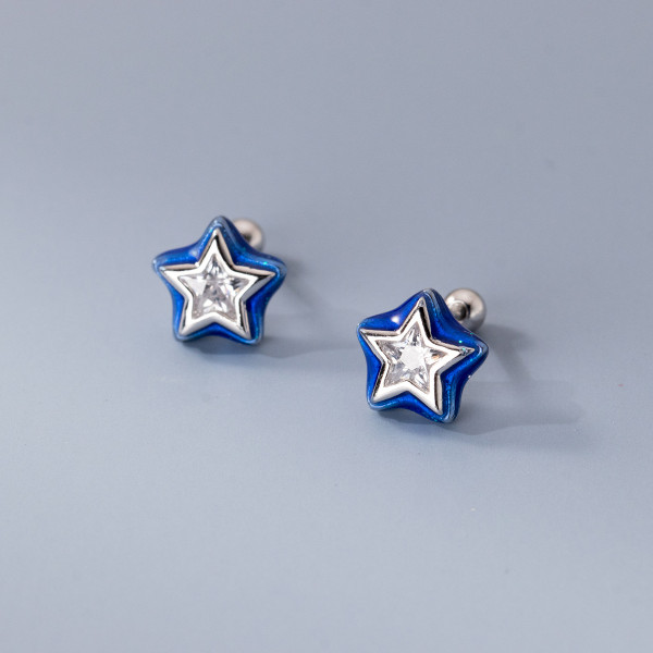 A37859 s925 sterling silver blue stud sweet dainty earrings