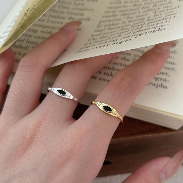 A42736 minimalist sterling silver black ring