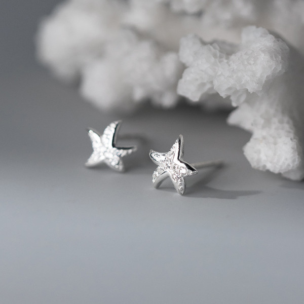 A38033 s925 sterling silver starfish rhinestone stud elegant earrings