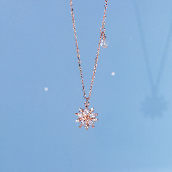 A34052 s925 sterling silver rose gold snowflake necklace