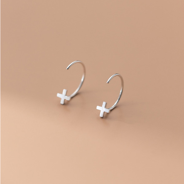 A35964 s925 sterling silver simple geometric dangle fashion cross earrings