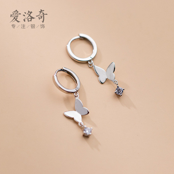 A33260 s925 sterling silver simple rhinestone butterfly trendy sweet earrings