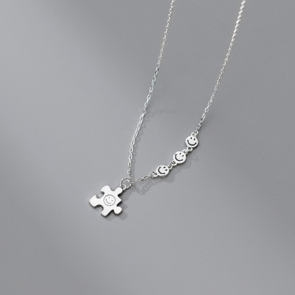 A41928 s925 sterling silver simple smilingface unique necklace