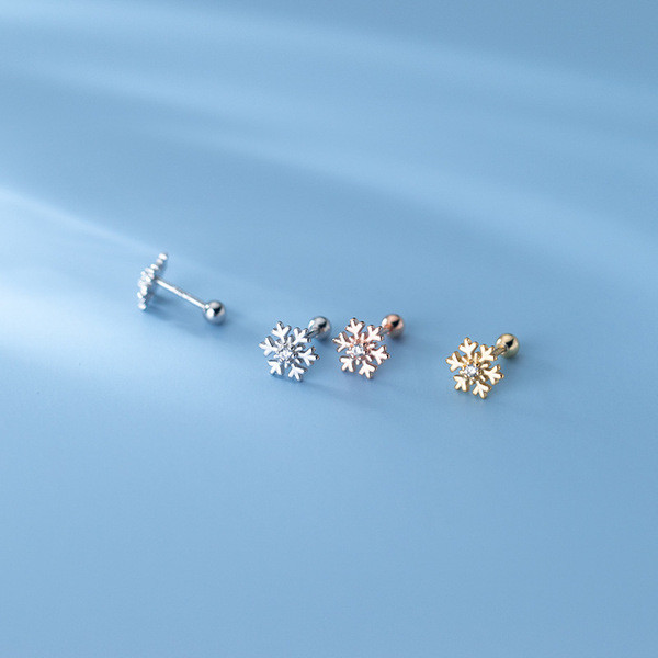 A33794 s925 sterling silver trendy simple rhinestone snowflake chic sweet earrings
