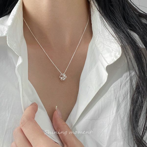 A46133 s925 silver dainty simple oval circle necklace