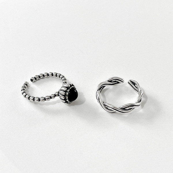 A32471 s925 sterling silver black agate imitation unique adjustable silver ring