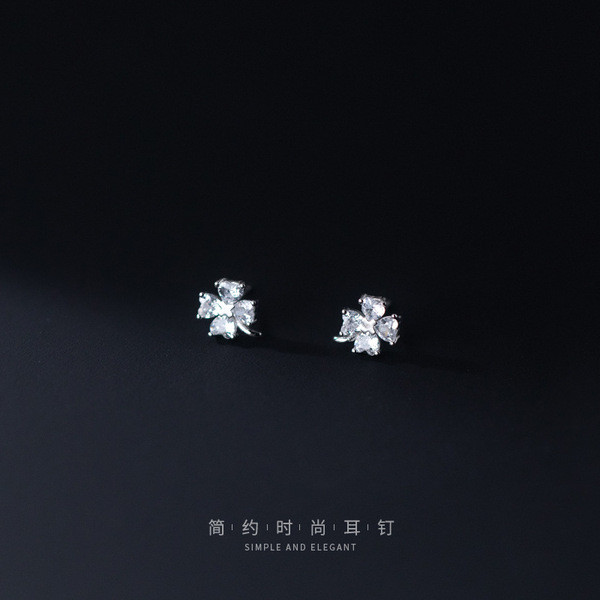 A33832 s925 sterling silver simple rhinestone sweet chic earrings