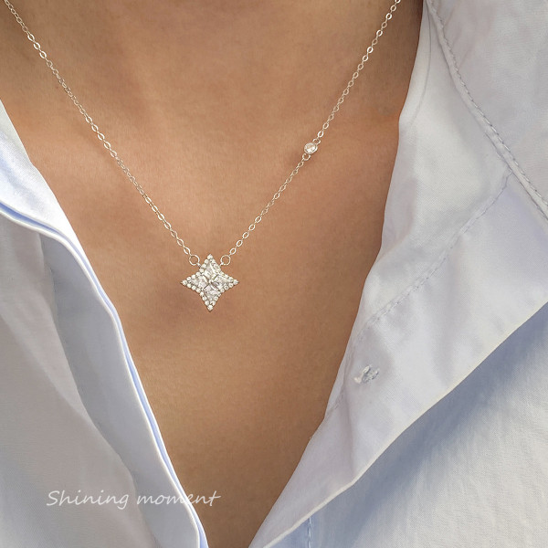 A43104 s925 sterling silver fashion sparkling rhinestone design necklace