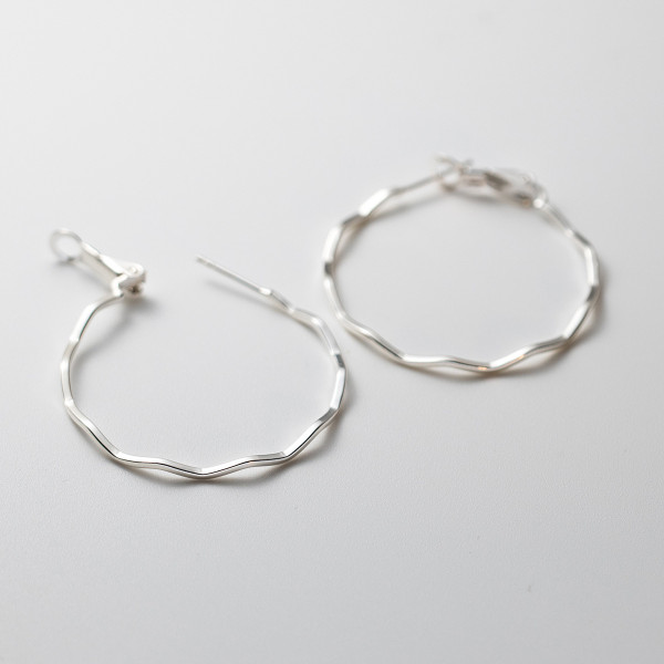 A39470 s925 sterling silver circle weave bar hoop unique simple design earrings