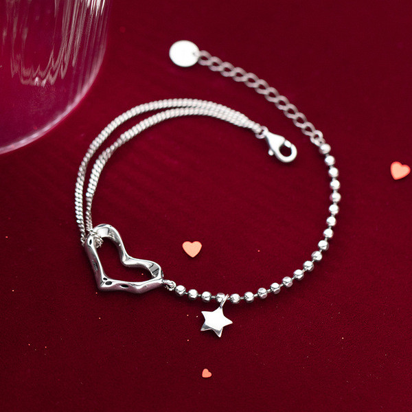 A30211 s925 sterling silver heart charmbracelet