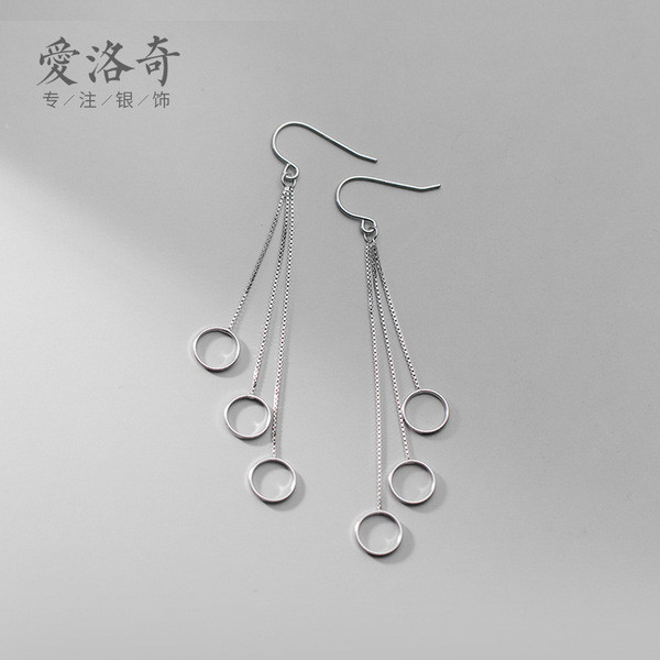 A31801 s925 sterling silver simple chic circle tassel earrings