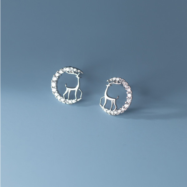 A44858 s925 sterling silver stud christmas moon deer sweet rhinestone crescent earrings