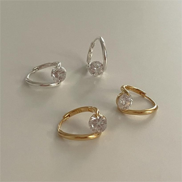 A41011 sterling silver cubic zirconia simple elegant earrings