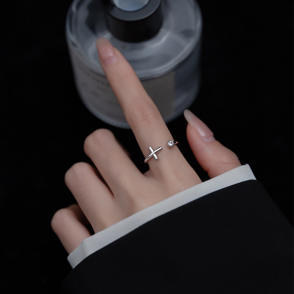 A36201 s925 sterling silver fashion rhinestone cross ring