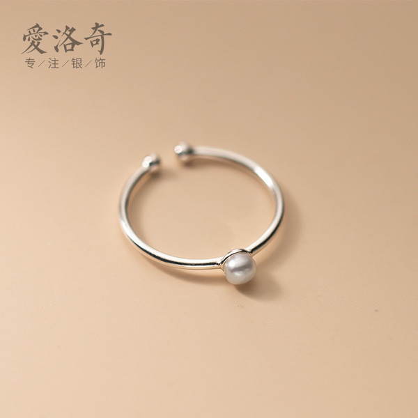 A32122 s925 sterling silver chic unique adjustable pearl ring