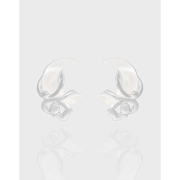 A43963 white moon stud sterling silver s925 earrings