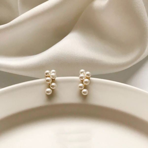 A39783 s925 silver artificial pearl stud geometric short sweet earrings