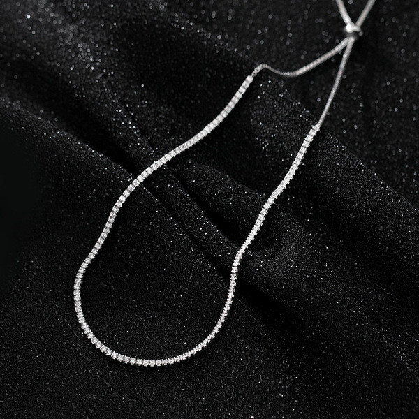 A31214 s925 sterling silver fashion chic big square rhinestone adjustable necklace