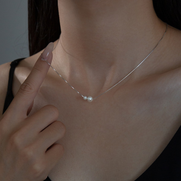 A41203 sterling silver big artificial pearl simple necklace