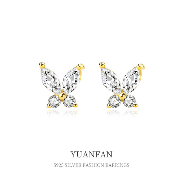 A39709 sterling silver simple cubic zirconia butterfly stud elegant fashion earrings