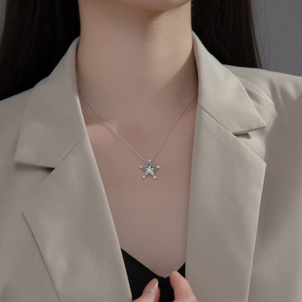 A35333 925 sterling silver pendant fashion cute rhinestone star necklace
