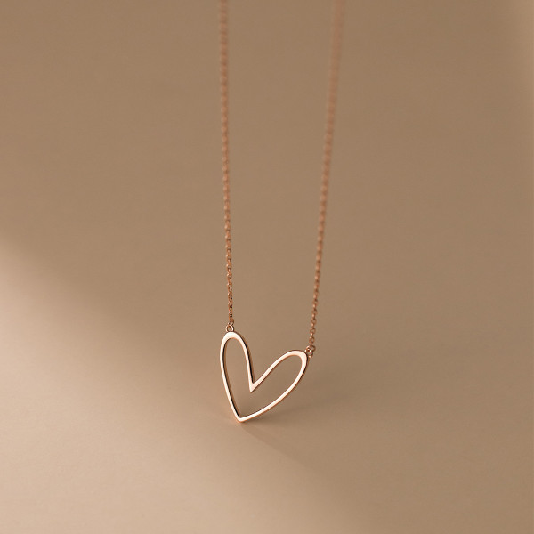 A35364 s925 sterling silver hollowed bar heart necklace