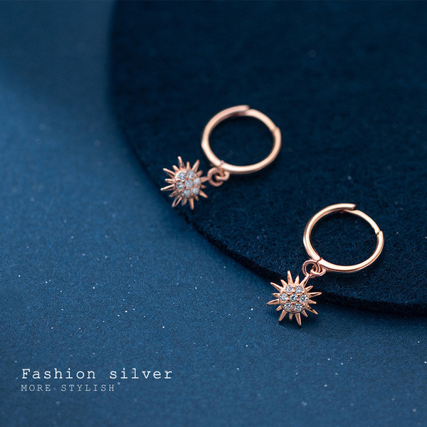 A31564 s925 sterling silver fashion rhinestone sun hoop simple chic cute earrings