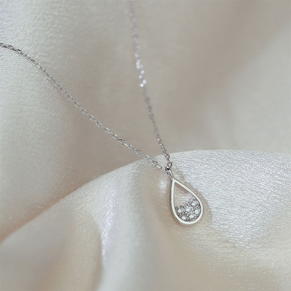 A43734 s925 silver simple hollowed teardrop rhinestone fashion elegant necklace