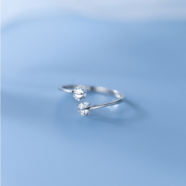 A36330 s925 sterling silver double rhinestone adjustable adjustable unique ring