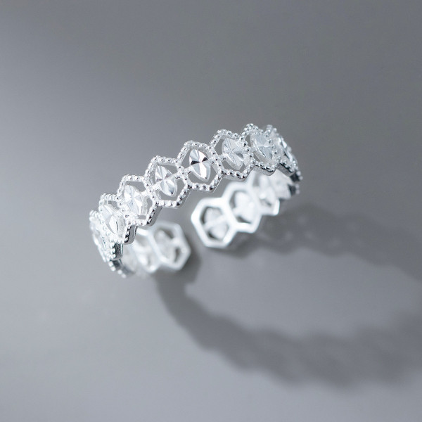 A45945 s925 sterling silver trendy sweet rhombic hollowed lace ring